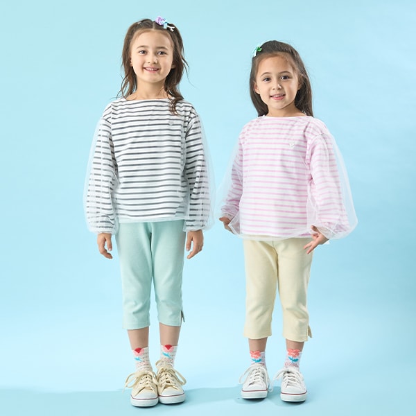 Japanese children's clothing Ly# mine mesh sleeve top 100-150cm girls spring and summer TOPS