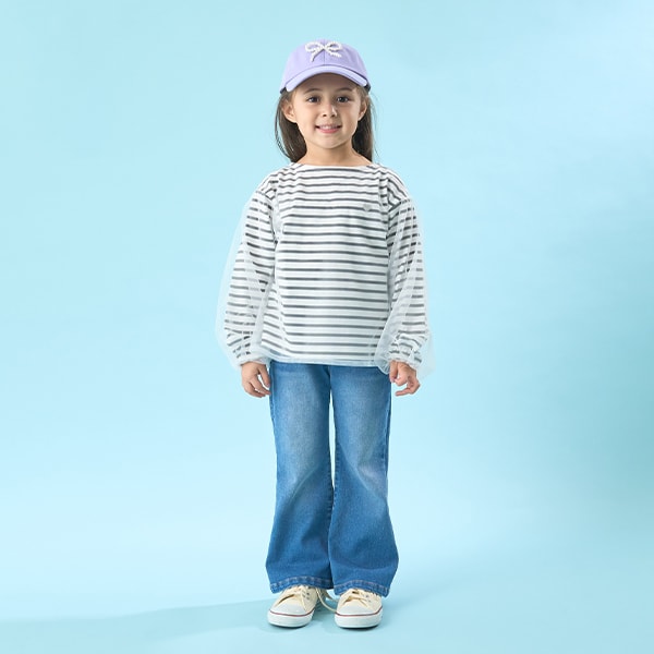 Japanese children's clothing Ly# mine mesh sleeve top 100-150cm girls spring and summer TOPS