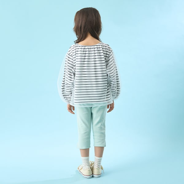 Japanese children's clothing Ly# mine mesh sleeve top 100-150cm girls spring and summer TOPS