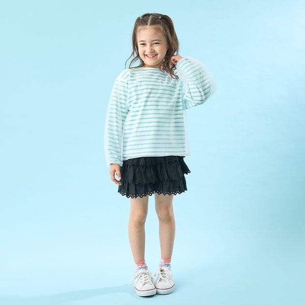 Japanese children's clothing Ly# mine mesh sleeve top 100-150cm girls spring and summer TOPS