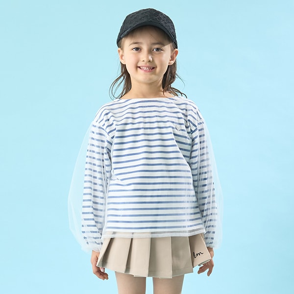 Japanese children's clothing Ly# mine mesh sleeve top 100-150cm girls spring and summer TOPS