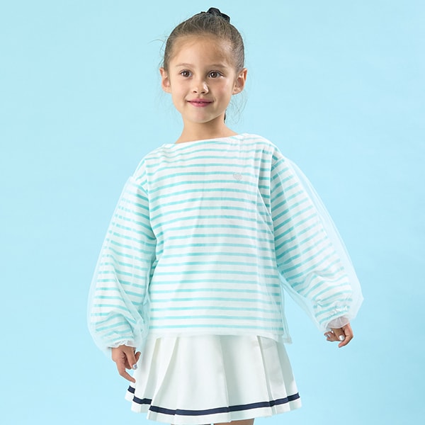 Japanese children's clothing Ly# mine mesh sleeve top 100-150cm girls spring and summer TOPS
