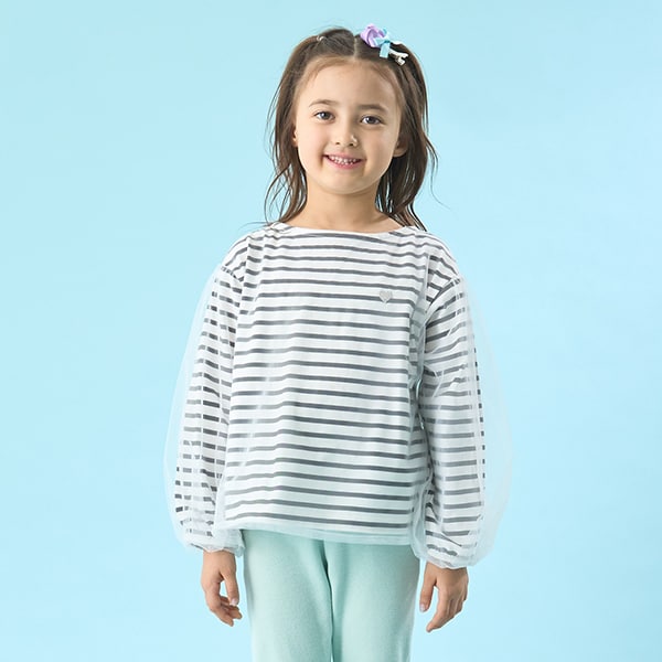 Japanese children's clothing Ly# mine mesh sleeve top 100-150cm girls spring and summer TOPS