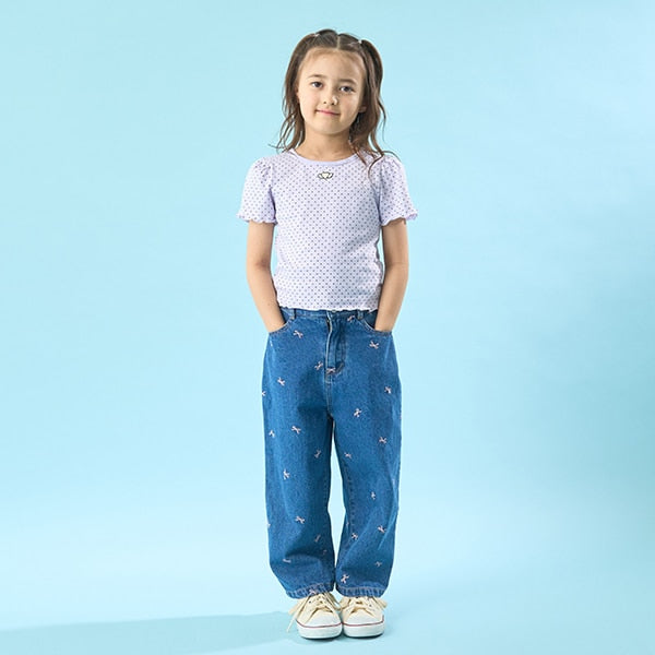 Japanese children's clothing Ly# mine heart embroidered top 100-150cm girls spring and summer TOPS