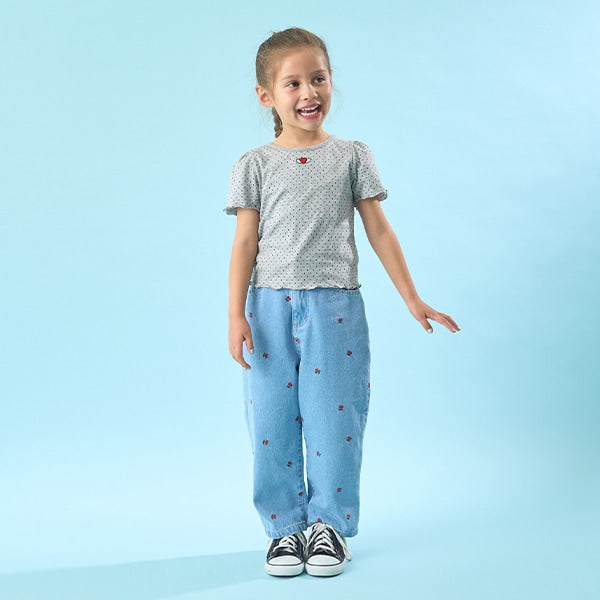Japanese children's clothing Ly# mine heart embroidered top 100-150cm girls spring and summer TOPS