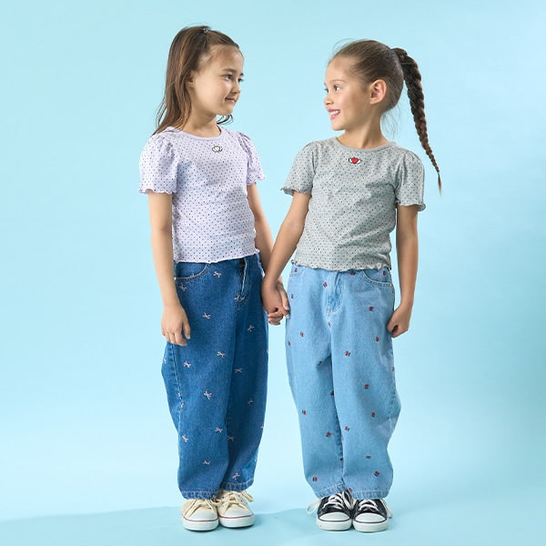 Japanese children's clothing Ly# mine heart embroidered top 100-150cm girls spring and summer TOPS