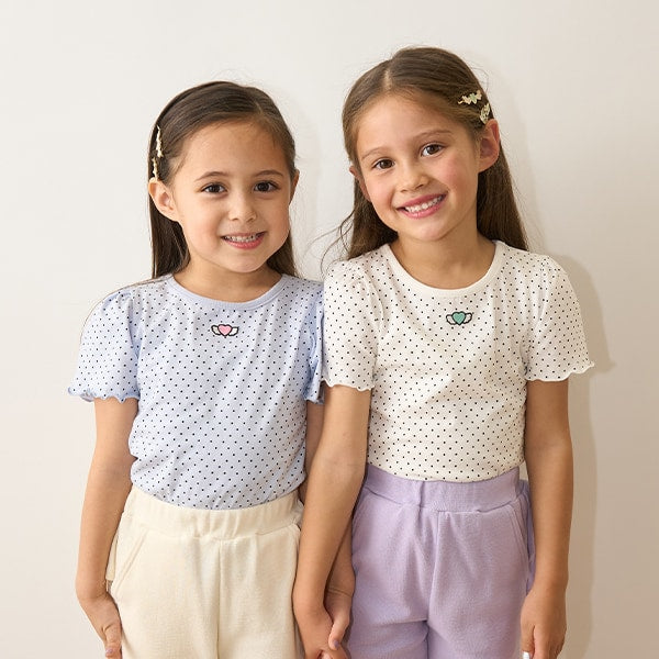 Japanese children's clothing Ly# mine heart embroidered top 100-150cm girls spring and summer TOPS