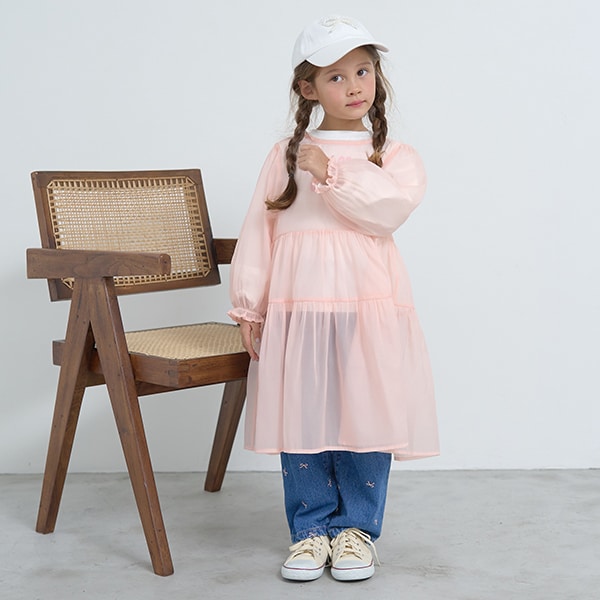 Japanese children's clothing Ly# mine transparent tulle dress 100-150cm girls spring and summer dresses