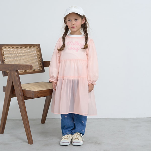 Japanese children's clothing Ly# mine transparent tulle dress 100-150cm girls spring and summer dresses