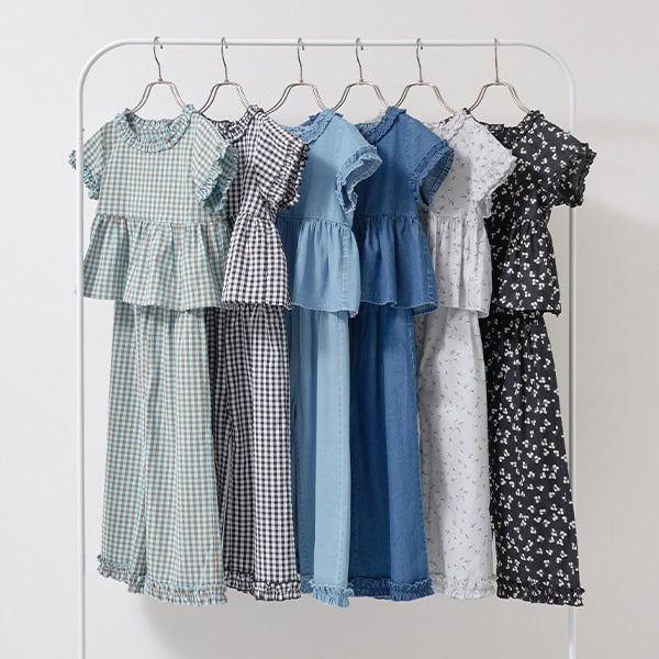 Japanese children's clothing Ly# mine ruffled top and pants two-piece suit 100-150cm girls spring and summer TOPS PANTS