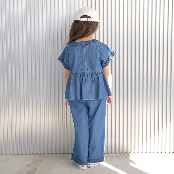 Japanese children's clothing Ly# mine ruffled top and pants two-piece suit 100-150cm girls spring and summer TOPS PANTS