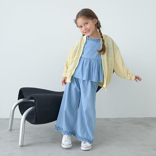 Japanese children's clothing Ly# mine ruffled top and pants two-piece suit 100-150cm girls spring and summer TOPS PANTS