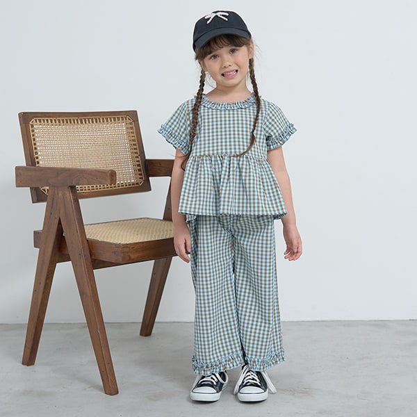 Japanese children's clothing Ly# mine ruffled top and pants two-piece suit 100-150cm girls spring and summer TOPS PANTS