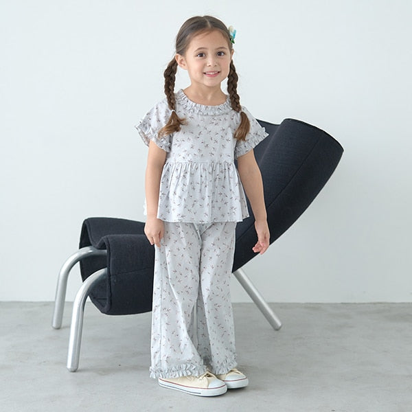Japanese children's clothing Ly# mine ruffled top and pants two-piece suit 100-150cm girls spring and summer TOPS PANTS