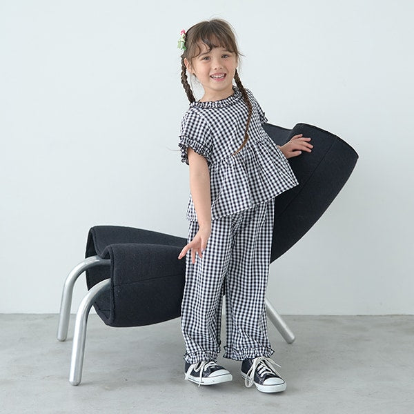 Japanese children's clothing Ly# mine ruffled top and pants two-piece suit 100-150cm girls spring and summer TOPS PANTS