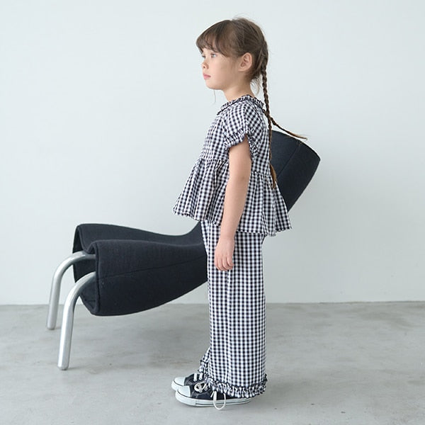 Japanese children's clothing Ly# mine ruffled top and pants two-piece suit 100-150cm girls spring and summer TOPS PANTS