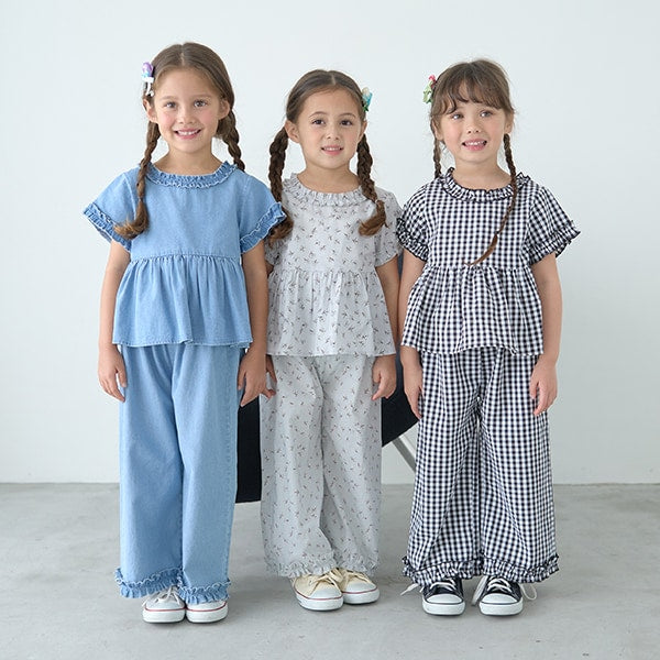 Japanese children's clothing Ly# mine ruffled top and pants two-piece suit 100-150cm girls spring and summer TOPS PANTS