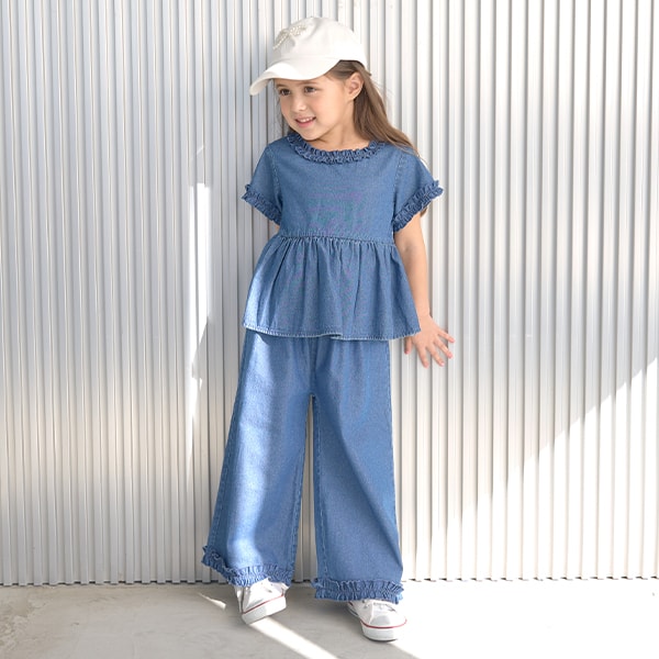 Japanese children's clothing Ly# mine ruffled top and pants two-piece suit 100-150cm girls spring and summer TOPS PANTS