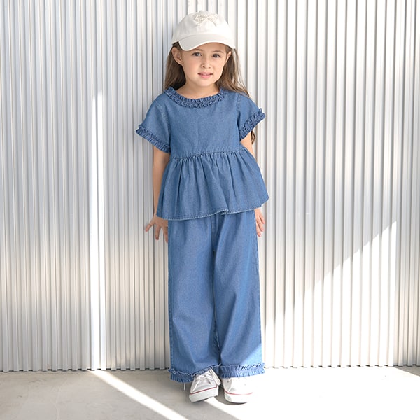 Japanese children's clothing Ly# mine ruffled top and pants two-piece suit 100-150cm girls spring and summer TOPS PANTS