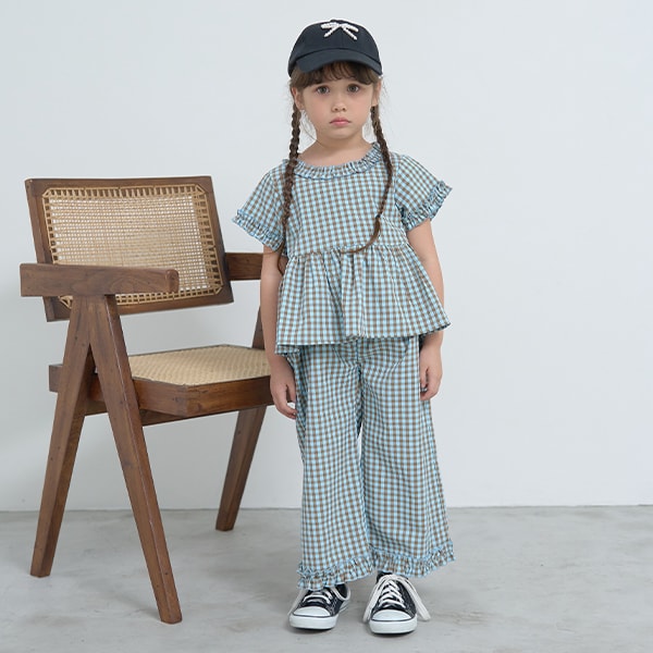 Japanese children's clothing Ly# mine ruffled top and pants two-piece suit 100-150cm girls spring and summer TOPS PANTS