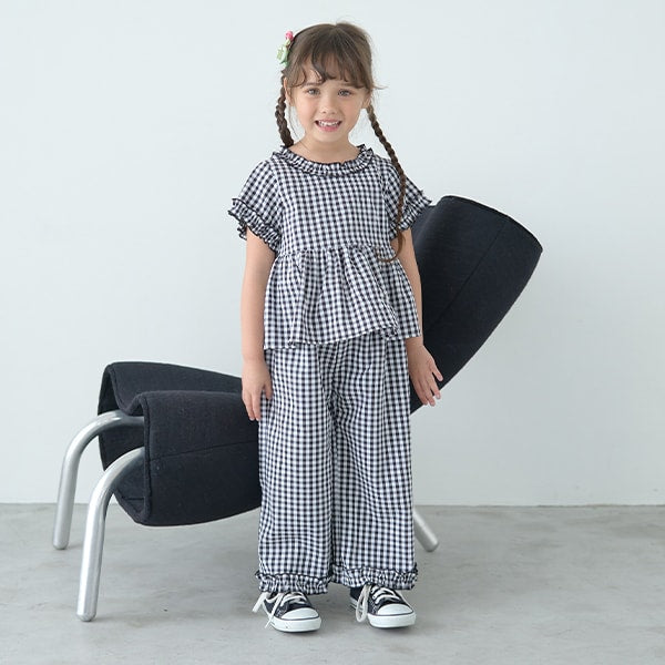 Japanese children's clothing Ly# mine ruffled top and pants two-piece suit 100-150cm girls spring and summer TOPS PANTS