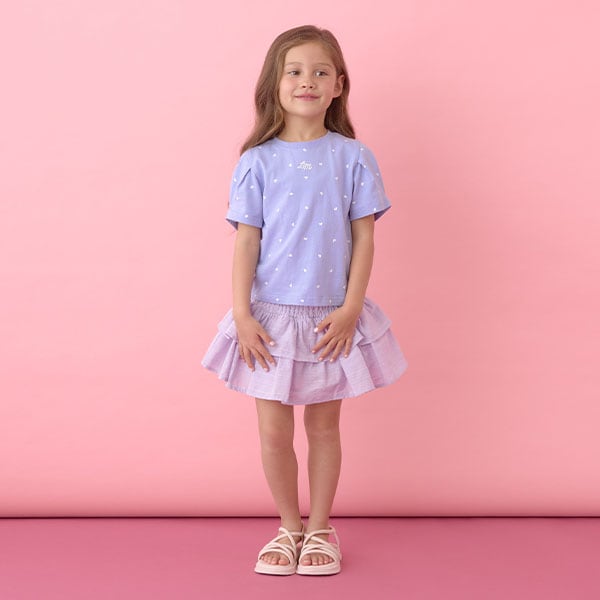 Japanese children's clothing Ly# mine wrinkled sleeve short-sleeved top 100-150cm girls summer TOPS