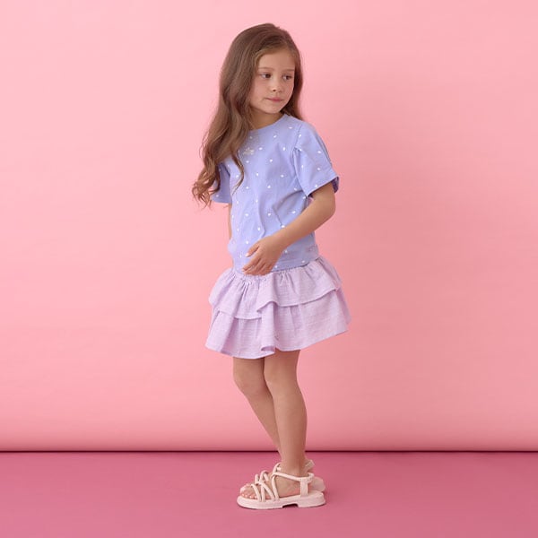Japanese children's clothing Ly# mine wrinkled sleeve short-sleeved top 100-150cm girls summer TOPS