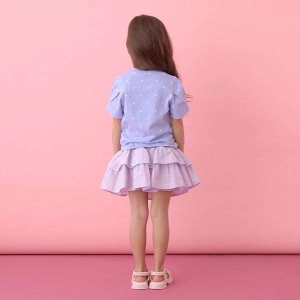 Japanese children's clothing Ly# mine wrinkled sleeve short-sleeved top 100-150cm girls summer TOPS