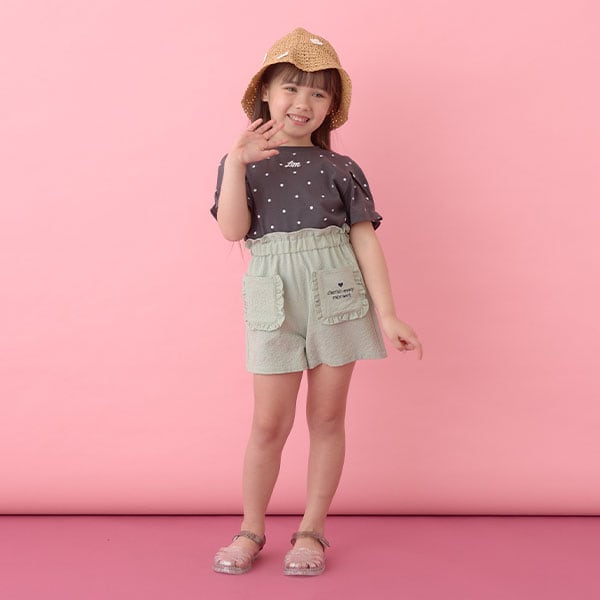 Japanese children's clothing Ly# mine wrinkled sleeve short-sleeved top 100-150cm girls summer TOPS