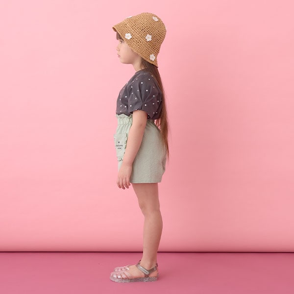 Japanese children's clothing Ly# mine wrinkled sleeve short-sleeved top 100-150cm girls summer TOPS