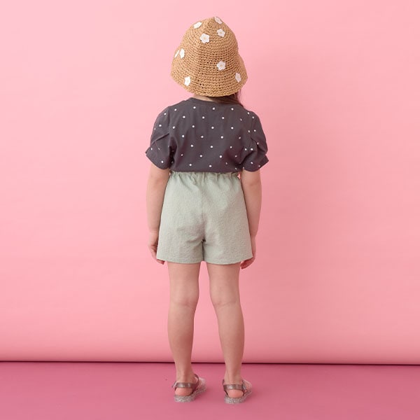 Japanese children's clothing Ly# mine wrinkled sleeve short-sleeved top 100-150cm girls summer TOPS