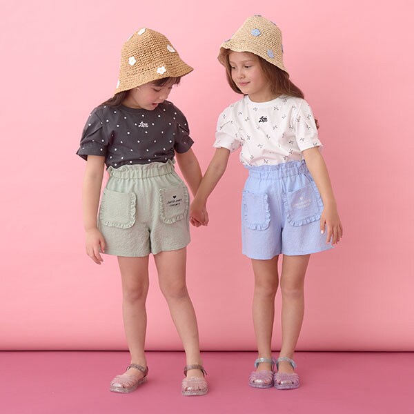 Japanese children's clothing Ly# mine wrinkled sleeve short-sleeved top 100-150cm girls summer TOPS