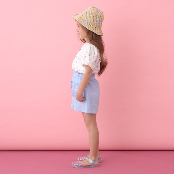 Japanese children's clothing Ly# mine wrinkled sleeve short-sleeved top 100-150cm girls summer TOPS
