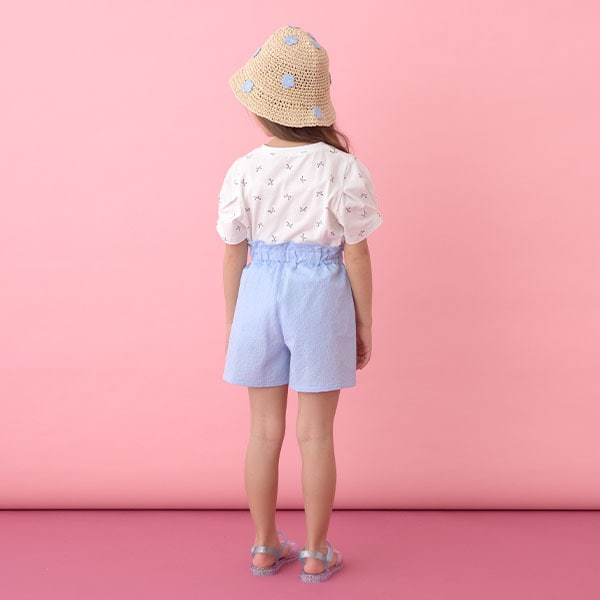 Japanese children's clothing Ly# mine wrinkled sleeve short-sleeved top 100-150cm girls summer TOPS