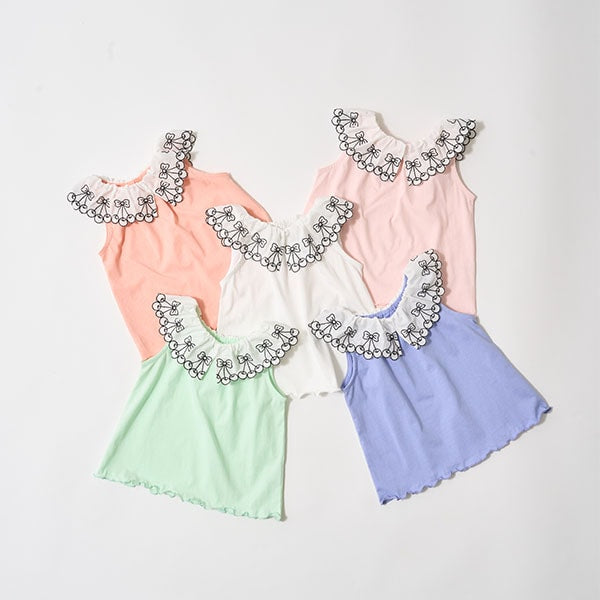 Japanese children's clothing Ly# mine cherry collar vest 100-150cm girls summer TOPS