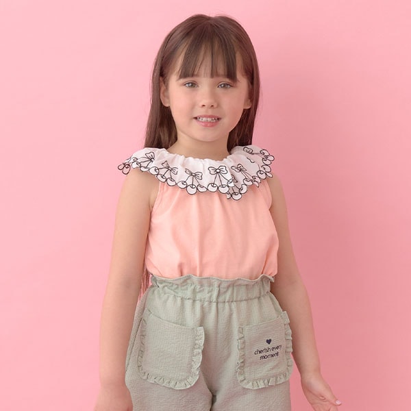 Japanese children's clothing Ly# mine cherry collar vest 100-150cm girls summer TOPS