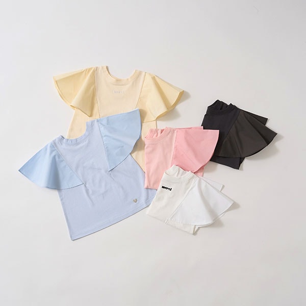 Japanese children's clothing Ly# mine 2Way double-sided lace sleeve top 100-150cm girls summer TOPS