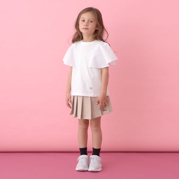 Japanese children's clothing Ly# mine 2Way double-sided lace sleeve top 100-150cm girls summer TOPS