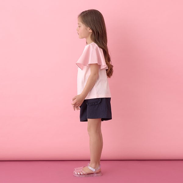 Japanese children's clothing Ly# mine 2Way double-sided lace sleeve top 100-150cm girls summer TOPS