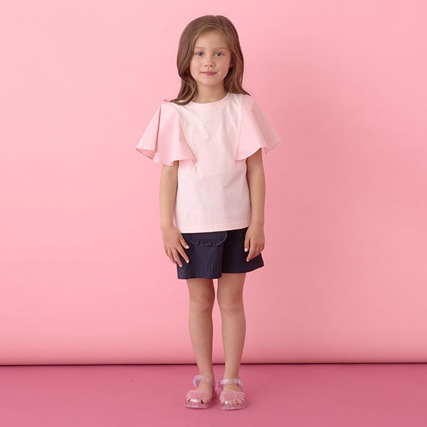 Japanese children's clothing Ly# mine 2Way double-sided lace sleeve top 100-150cm girls summer TOPS