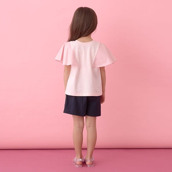 Japanese children's clothing Ly# mine 2Way double-sided lace sleeve top 100-150cm girls summer TOPS
