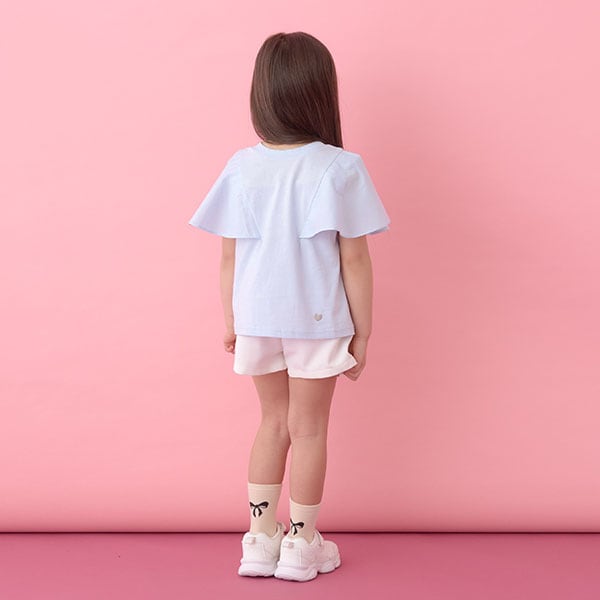 Japanese children's clothing Ly# mine 2Way double-sided lace sleeve top 100-150cm girls summer TOPS
