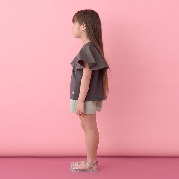 Japanese children's clothing Ly# mine 2Way double-sided lace sleeve top 100-150cm girls summer TOPS