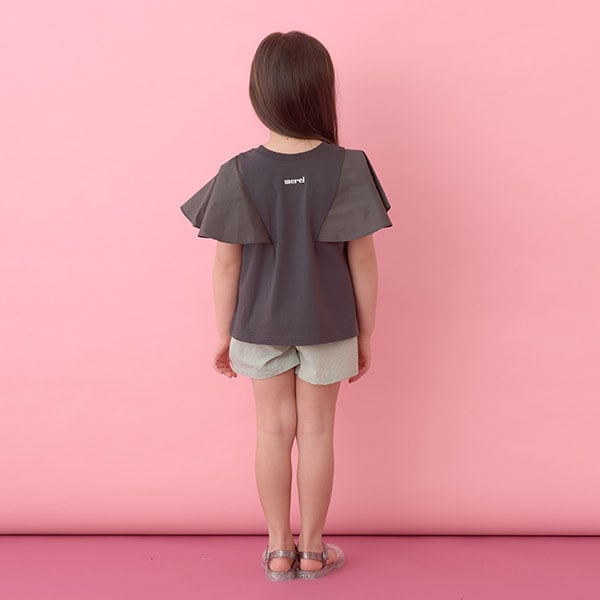 Japanese children's clothing Ly# mine 2Way double-sided lace sleeve top 100-150cm girls summer TOPS