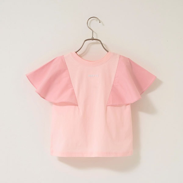 Japanese children's clothing Ly# mine 2Way double-sided lace sleeve top 100-150cm girls summer TOPS