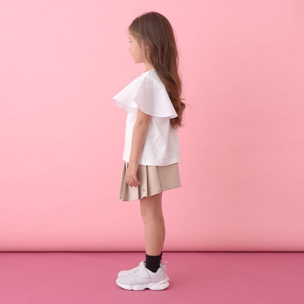 Japanese children's clothing Ly# mine 2Way double-sided lace sleeve top 100-150cm girls summer TOPS