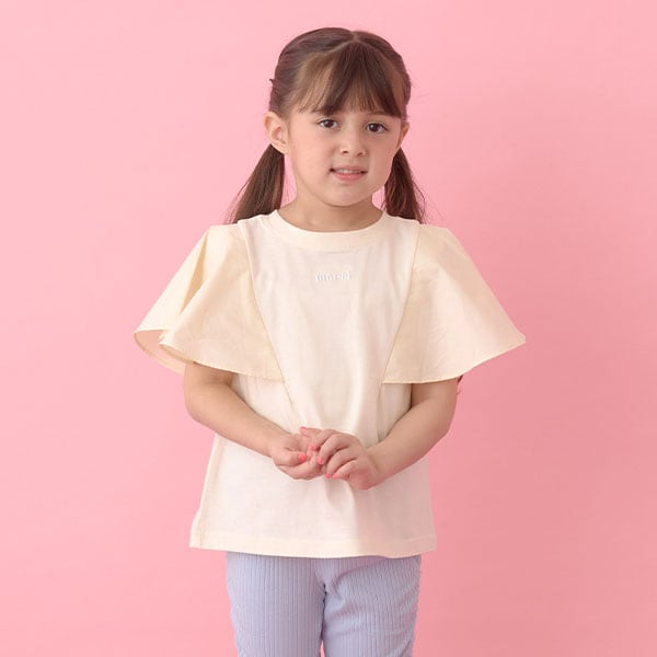 Japanese children's clothing Ly# mine 2Way double-sided lace sleeve top 100-150cm girls summer TOPS