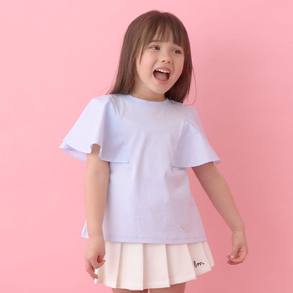 Japanese children's clothing Ly# mine 2Way double-sided lace sleeve top 100-150cm girls summer TOPS