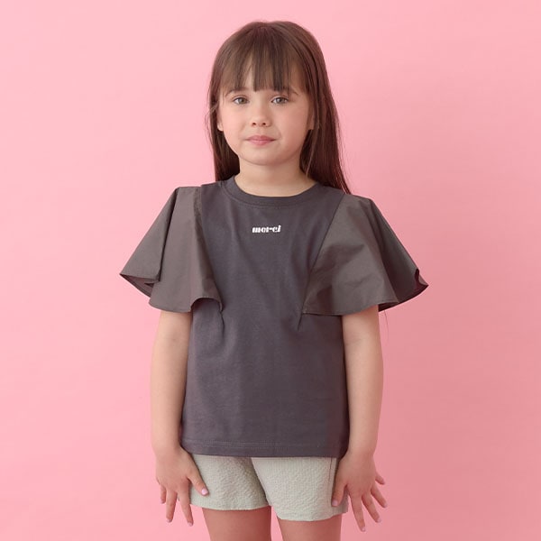 Japanese children's clothing Ly# mine 2Way double-sided lace sleeve top 100-150cm girls summer TOPS