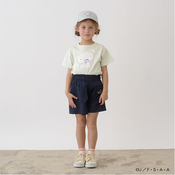 Japanese children's clothing Ly# mine x Crayon Shin-chan 3D White Short-sleeved Top 100-140cm Girls Summer TOPS